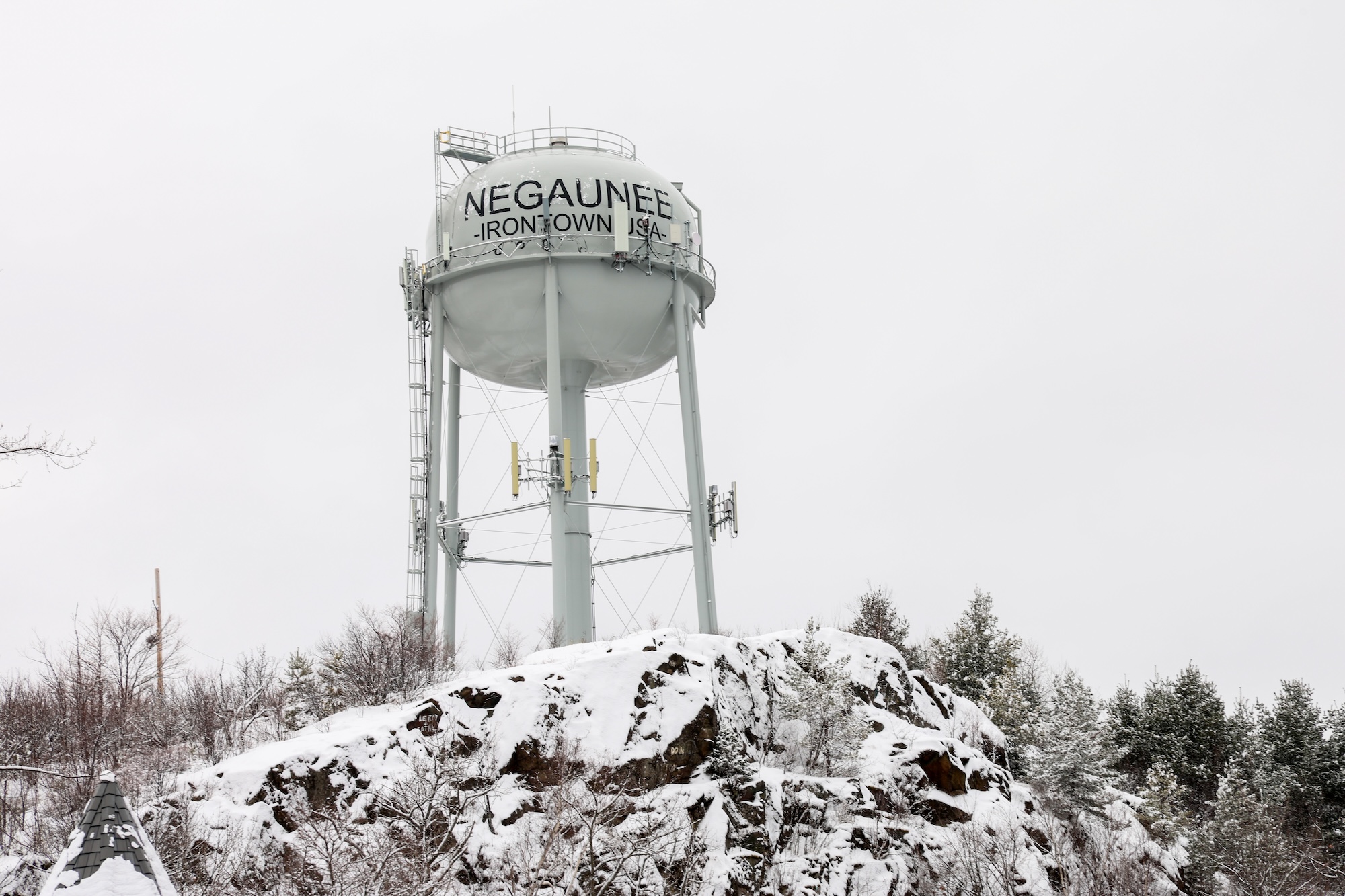 The Negaunee water tower sits near the Negaunee High School football field, both are well-known local landmarks. Image credit: Jeremy Marble