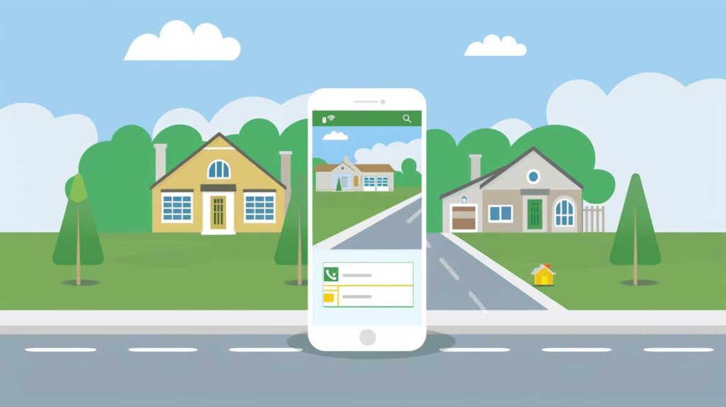 Concept illustration of a neighborhood networking app on a smart phone. Image credit: Nicole Smith, made with Midjourney