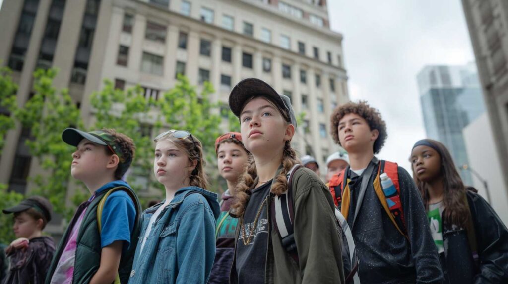 Concept photo of a group of young people demanding climate action. Image credit: Nicole Smith, made with Midjourney