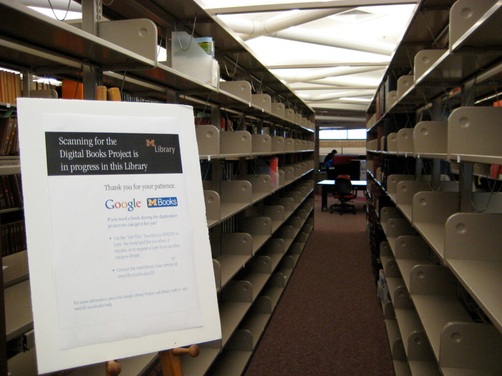A photo of empty shelves at a library