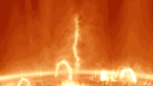 One magnetic field line points straight into space, and the other forms a loop with both ends touching the sun. When they collide, they send an S-shaped ripple shooting away from the sun through the magnetic fields.