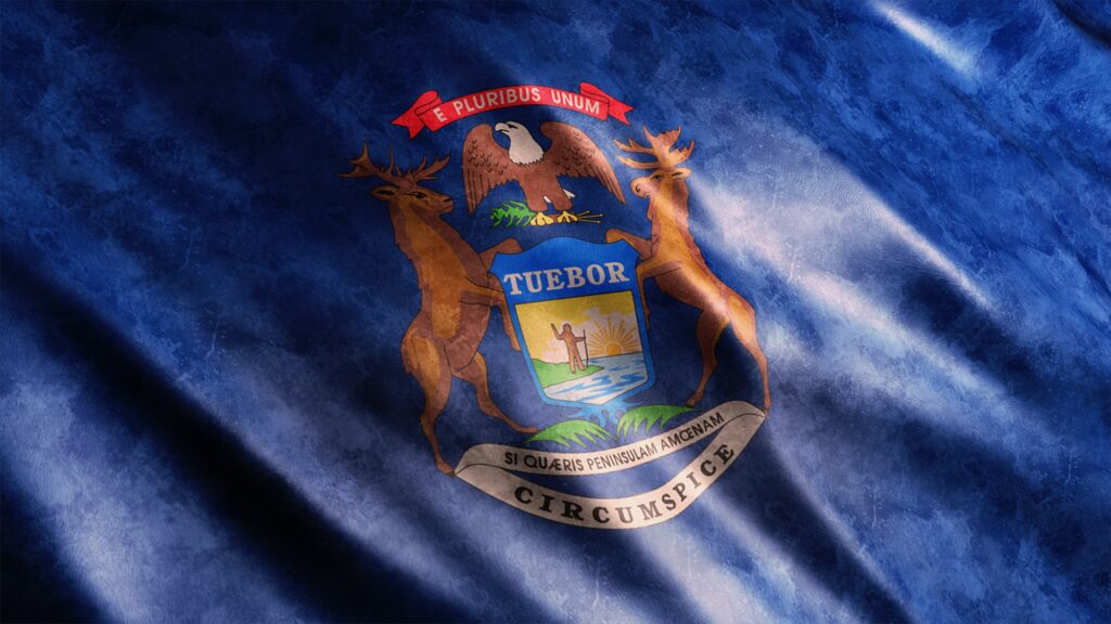 Michigan State Grunge Flag (USA) , High Quality Grunge Flag Image. Image credit: Kreativorks, iStock
