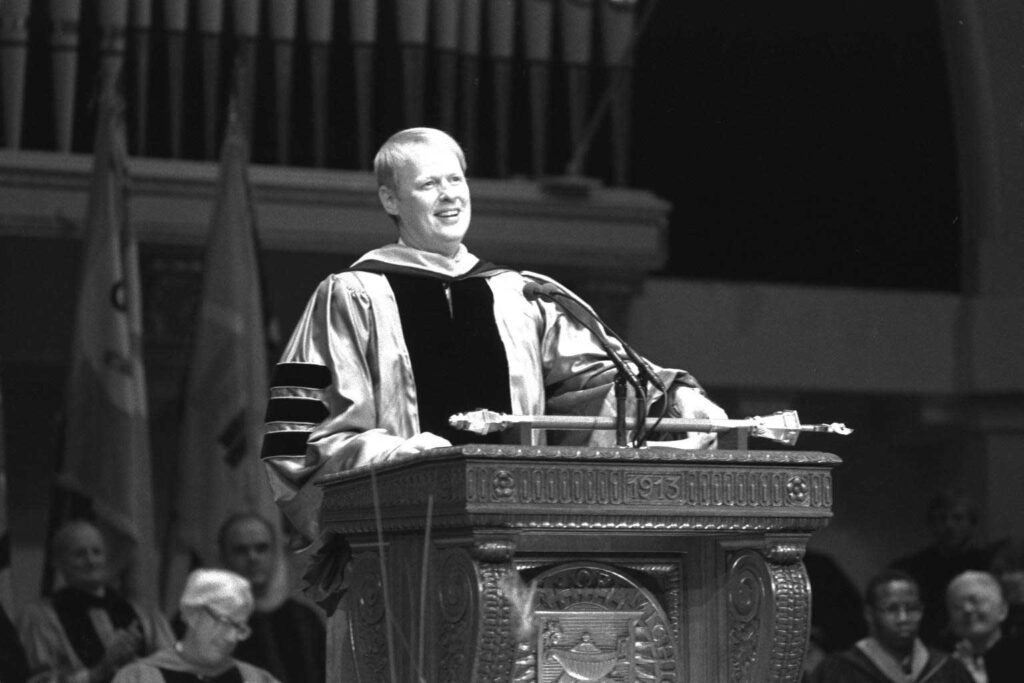 James Duderstadt was inaugurated as University of Michigan president in 1988. Image courtesy of the James J. Duderstadt Collection, U-M’s Bentley Historical Library
