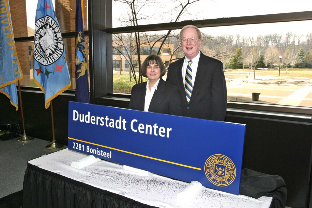 In March 2004, James and Anne Duderstadt attended the renaming of the university’s Media Union to the James and Anne Duderstadt Center. Image credit: Michigan Photography