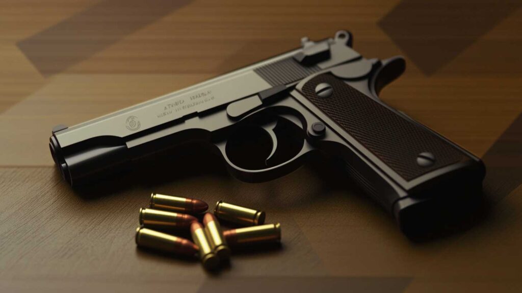 Concept illustration of a handgun. Image credit: Nicole Smith, made with Midjourney