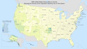 A map of the United States showing data on mixed-race population