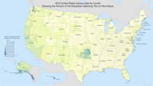 A map of the United States showing data on mixed-race population