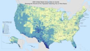 A map of the United States showing data on mixed-race population