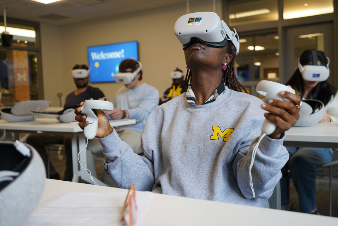 A photo of a student using virtual reality technology