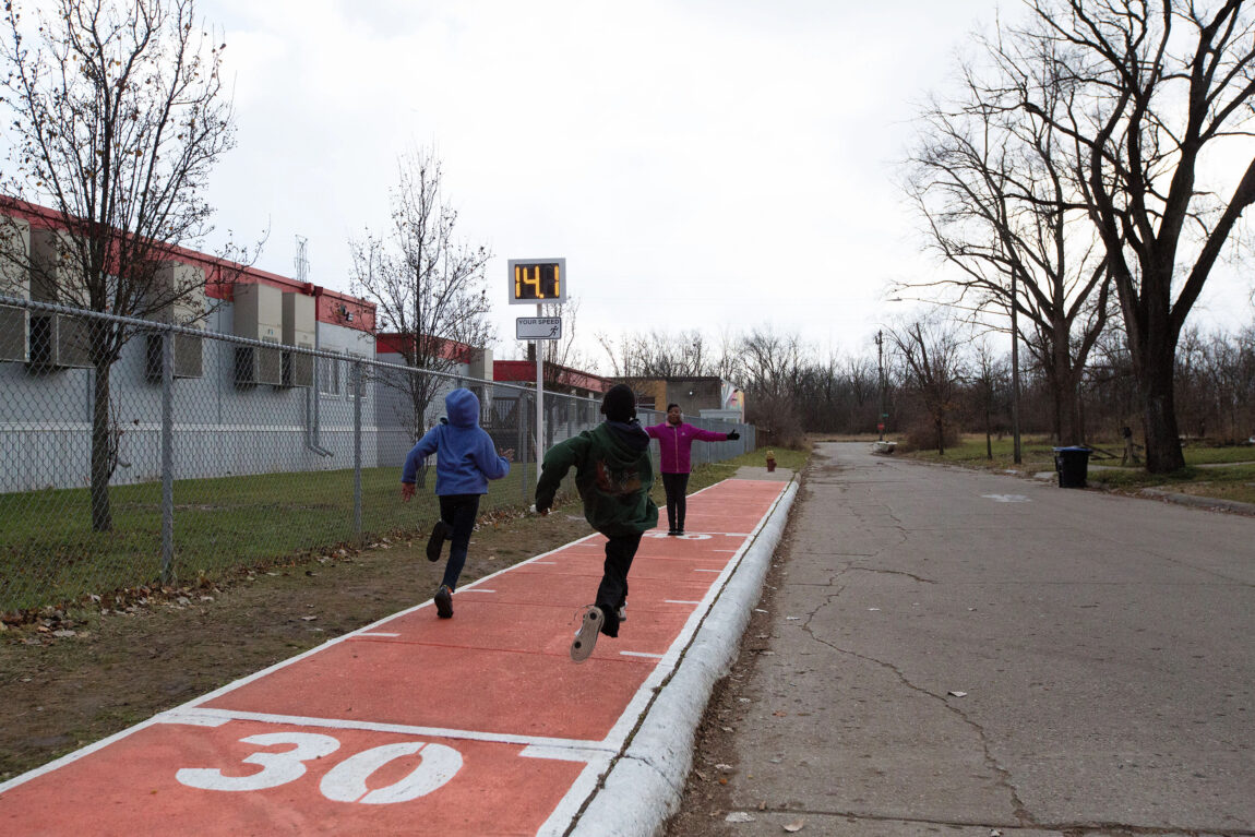 A photo of children running