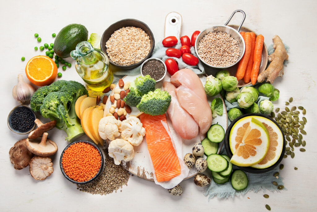 Selection of healthy food. Image credit: iStock
