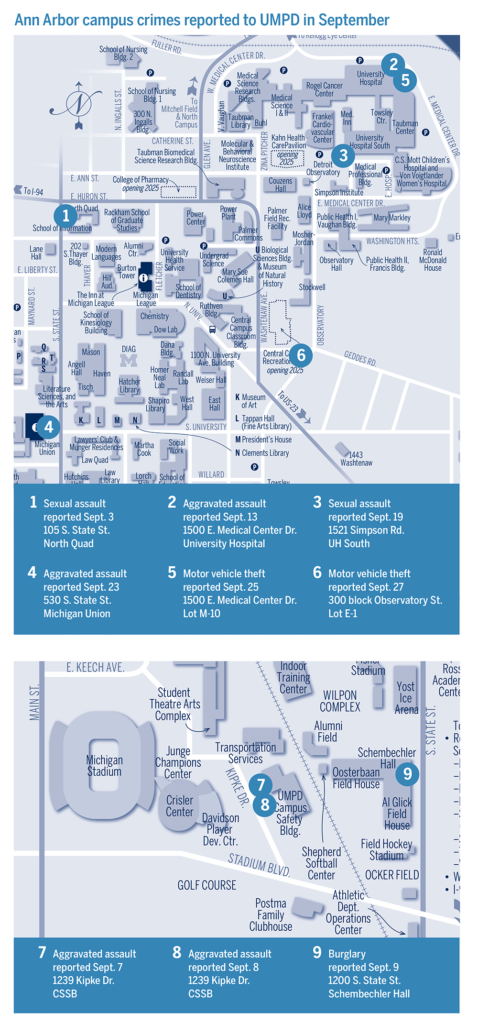 A map of crimes around the U-M campus in September 2024