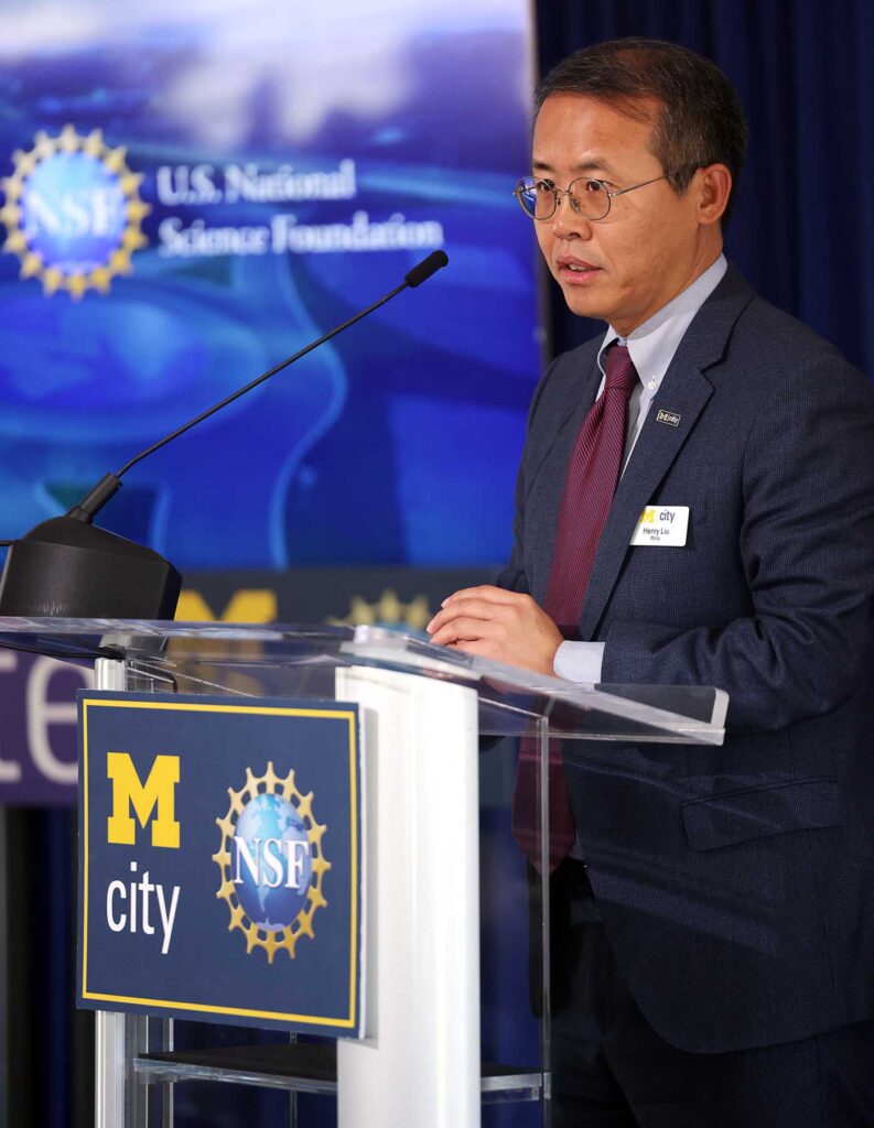 Mcity Director Henry Liu announced Wednesday that the autonomous vehicle testing hub is now available for remote testing by U.S.-based researchers. By making U-M’s facilities and simulations available to a wider group, Mcity officials hope to speed the adoption of autonomous technology that could ultimately provide safer, more efficient and more accessible transportation. Image credit: Brenda Ahearn, Michigan Engineering