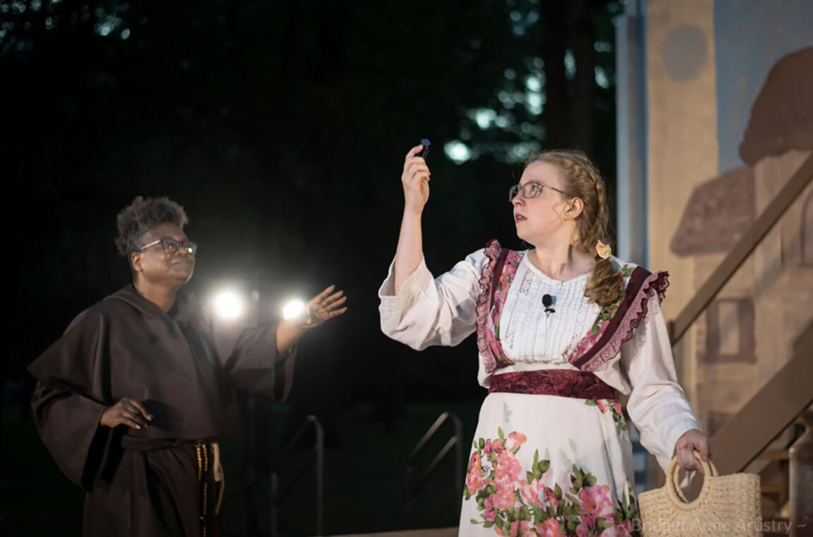 A photo of two people performing in "Romeo and Juliet"