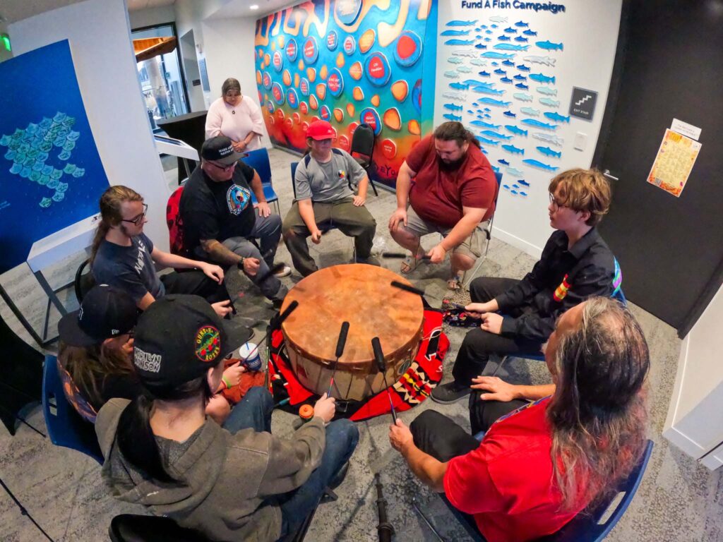 Drum circle with IEYC students George Solomon and Elijah Brocklehurst.