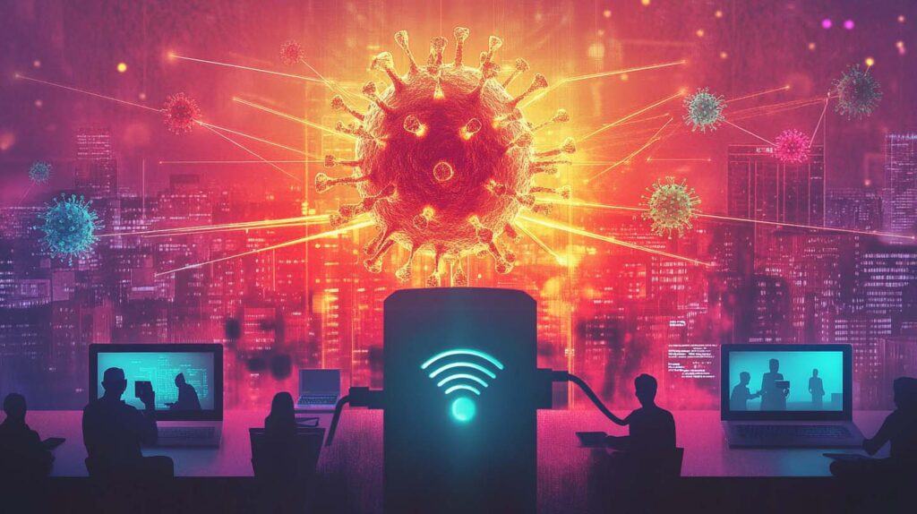 Concept illustration depicting the relationship between COVID-19 deaths and broadband internet access. Image credit: Nicole Smith, made with Midjourney