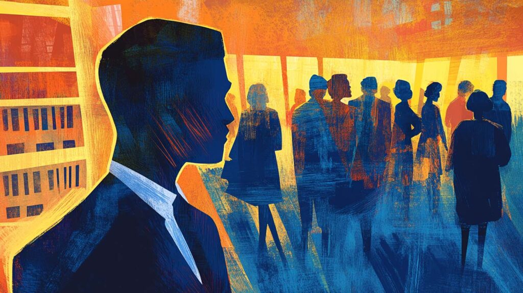 Concept illustration of proximity and mistrust. Image credit: Nicole Smith, made with Midjourney