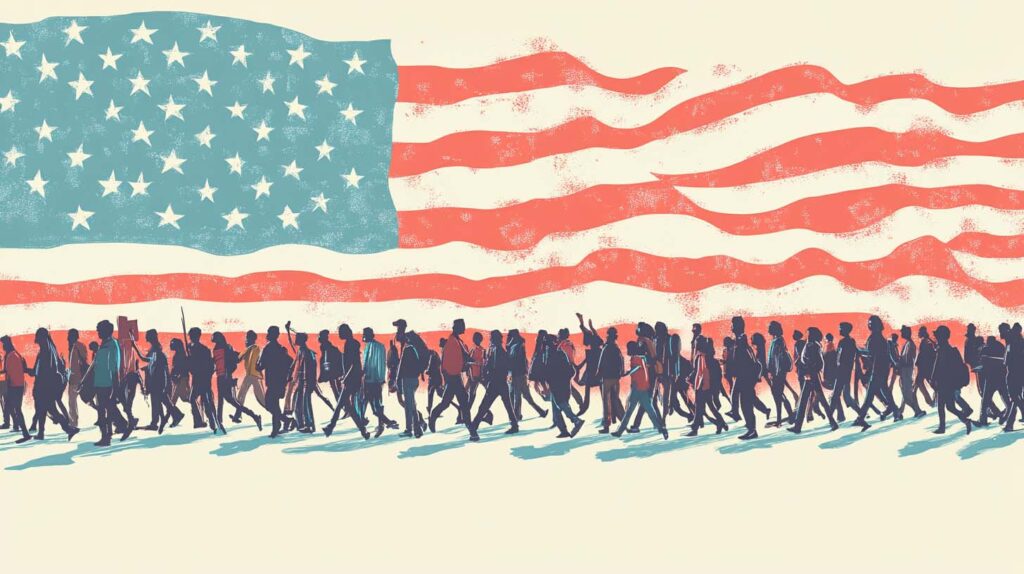 Concept illustration of U.S. immigration policies. Image credit: Nicole Smith, made with Midjourney