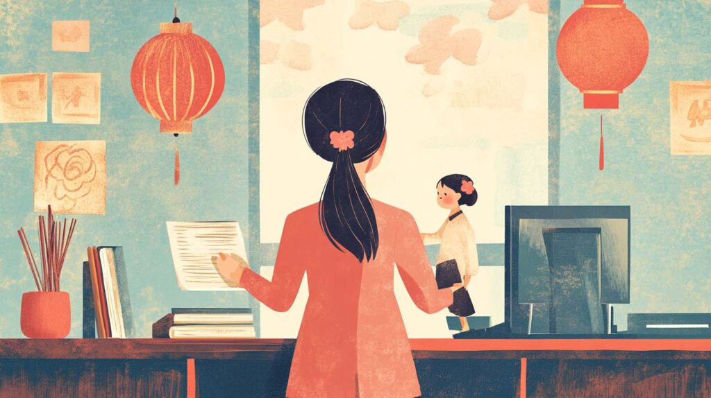 Concept illustration of a female Asian entrepreneur. Image credit: Nicole Smith, made with Midjourney