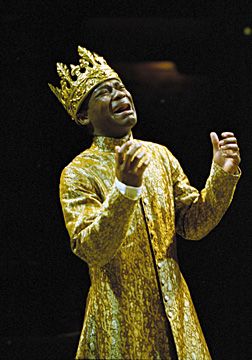 A photo of a Black man portraying King Henry VI