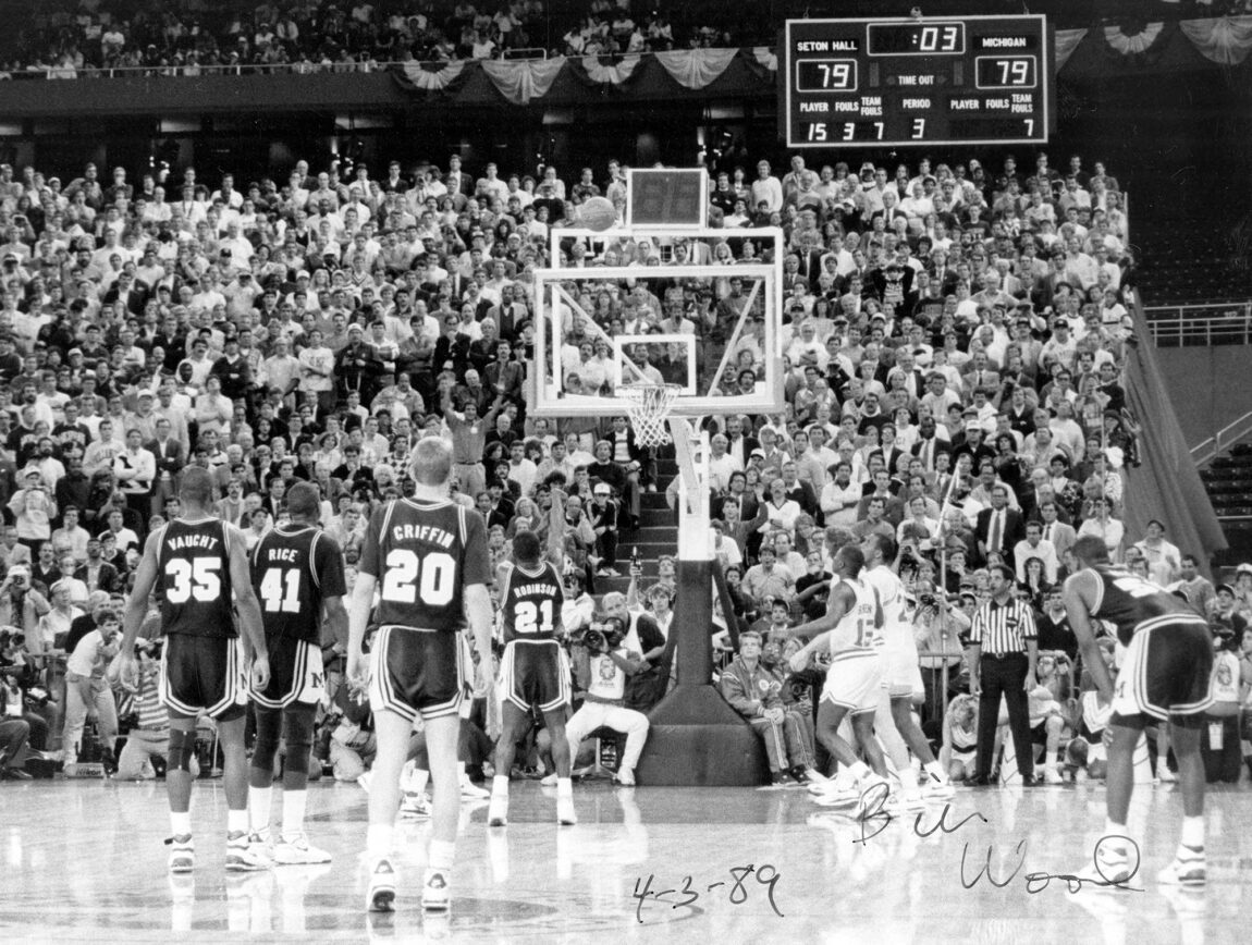 A photo of action during the 1989 NCAA national championship men's basketball game