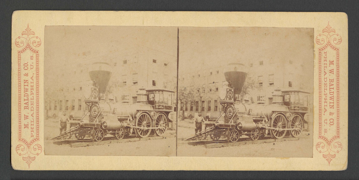 Stereoview showing a steam locomotive 