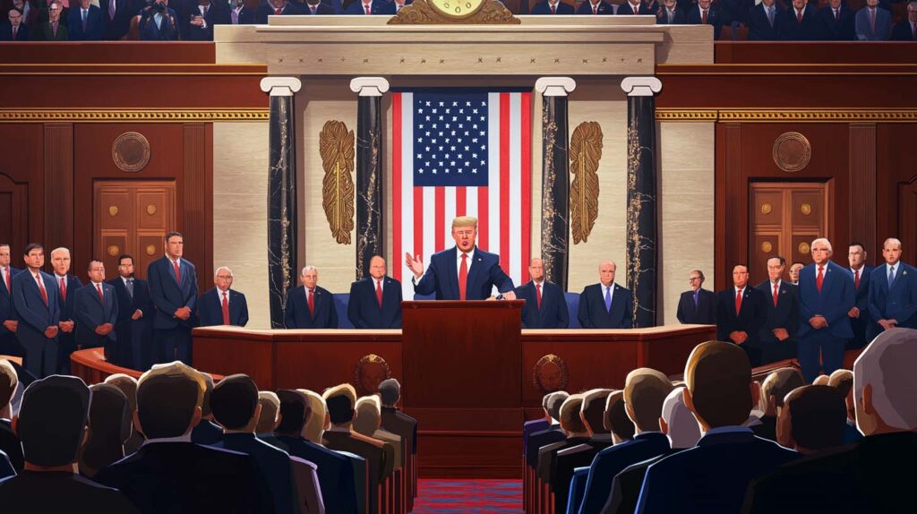 Concept illustration of the U.S. president addressing congress. Image credit: Nicole Smith, made with Midjourney
