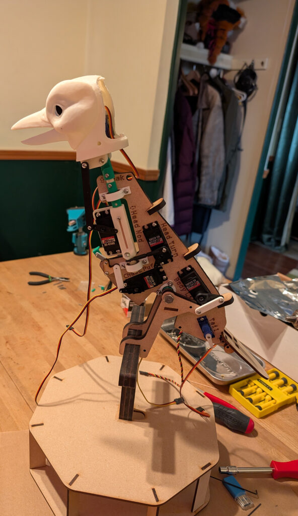 A photo of an animatronic bird