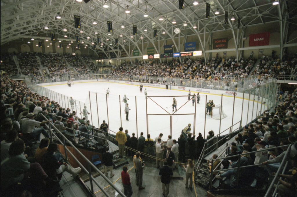 A hockey game at Yost Ice Arena in 1988