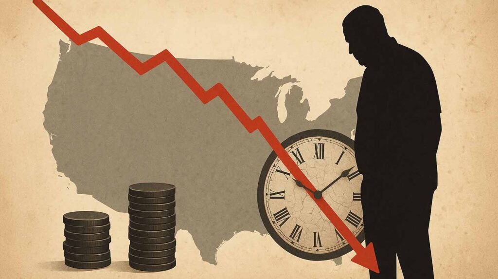 Concept illustration of declining health and wealth in America. Image credit: Nicole Smith, made with ChatGPT