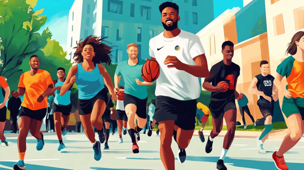 Concept illustration of professional athletes volunteering in the community. Image credit: Nicole Smith, made with Midjourney
