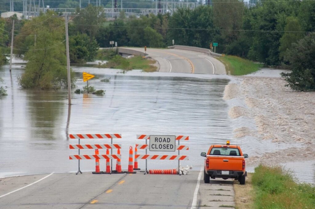 A road closed due to flooding. Image credit: Michael Rolands, stock.adobe.com