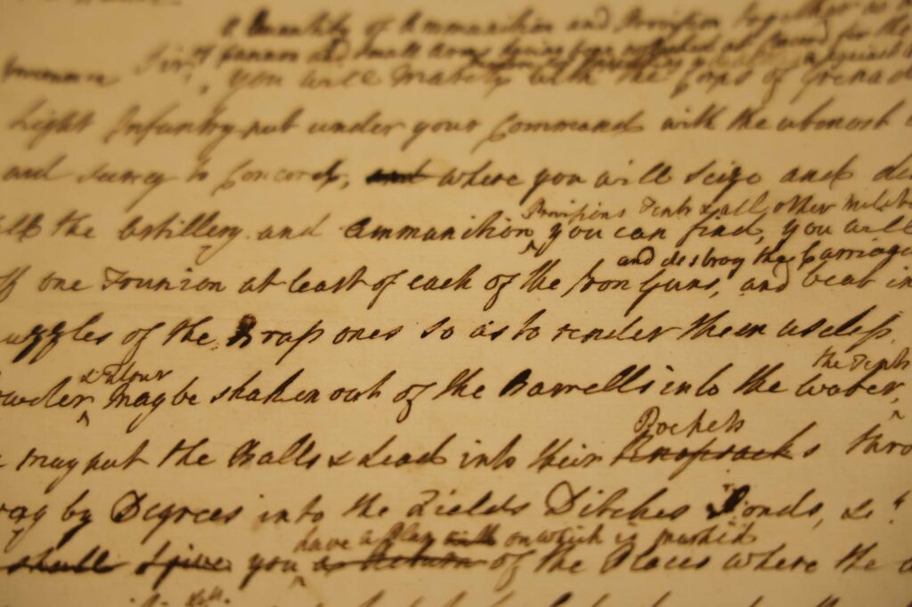 A close-up of one of the papers in the exhibition at William L. Clements Library. Image credit: Jeremy Marble, Michigan News