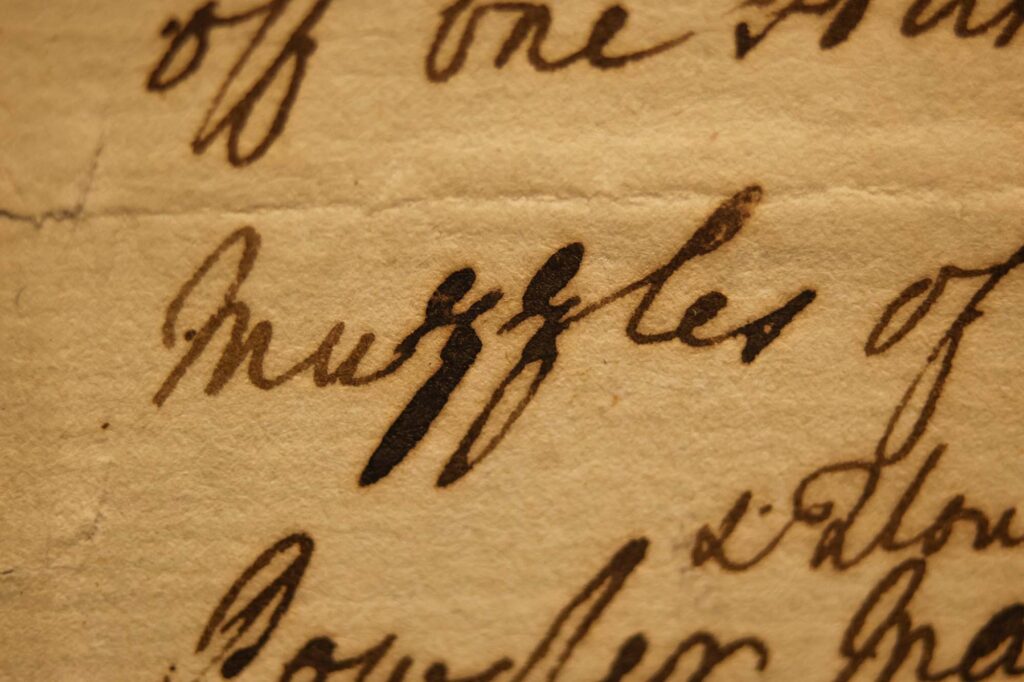 A close-up of one of the papers in the exhibition at William L. Clements Library. Image credit: Jeremy Marble, Michigan News