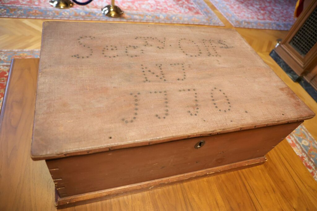 One of Thomas Gage's 12 secretarial trunks. Image credit: Jeremy Marble, Michigan News