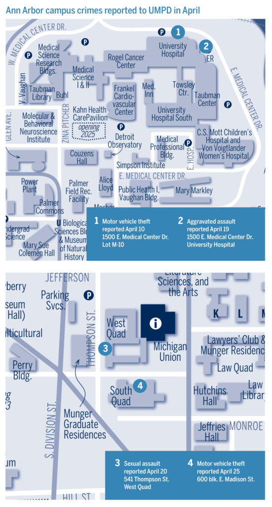 crime map for the University of Michigan for April 2025