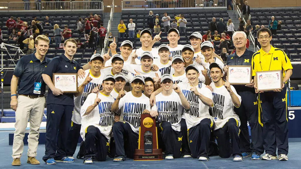 2014 University of Michigan Men's Gymnastics team after winning the NCAA title