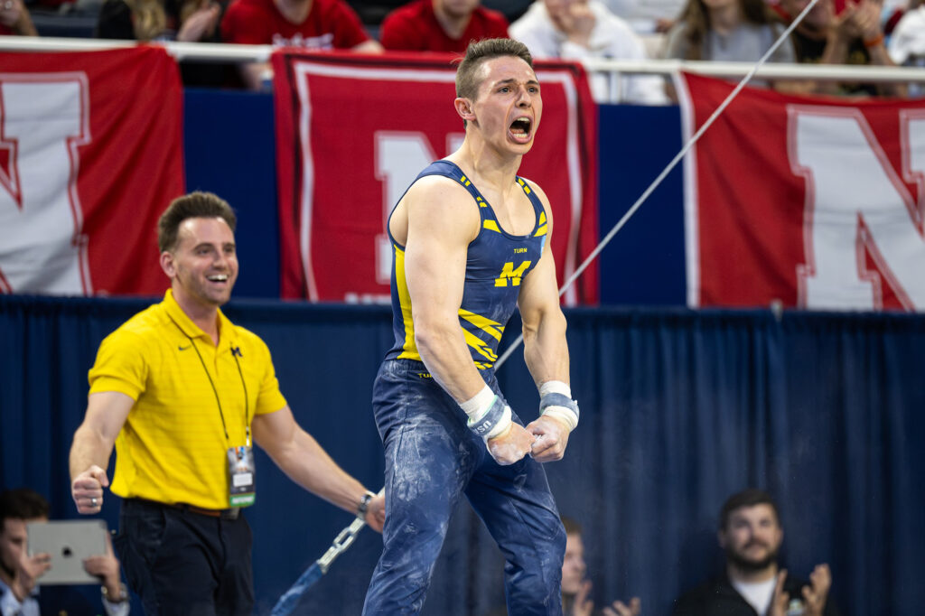 Paul Huda at the NCAA men's gymnastics 2025 finals