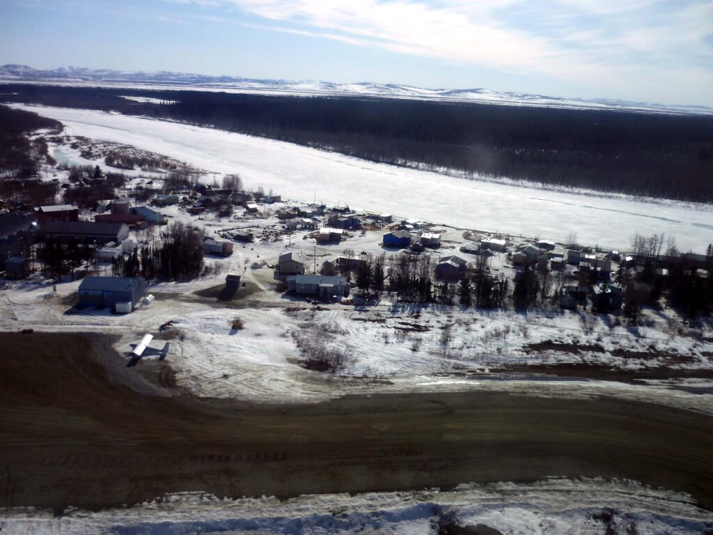 Aerial view of a remote Alaskan community.