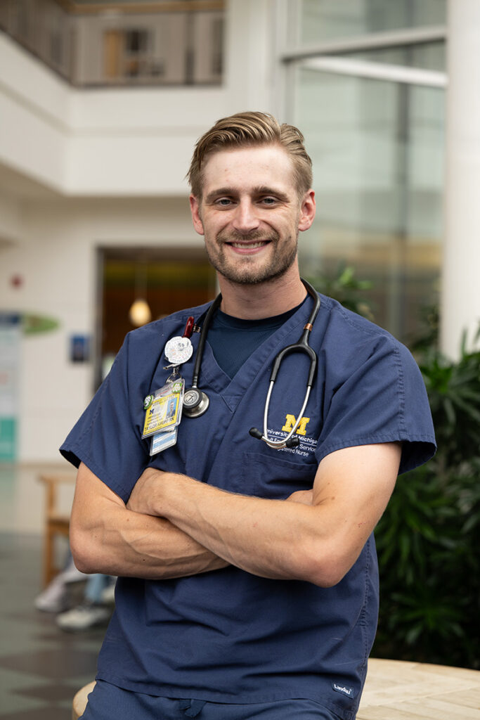 Nurse Taylor Krupp photographed at U-M Hospital in June 2025.
