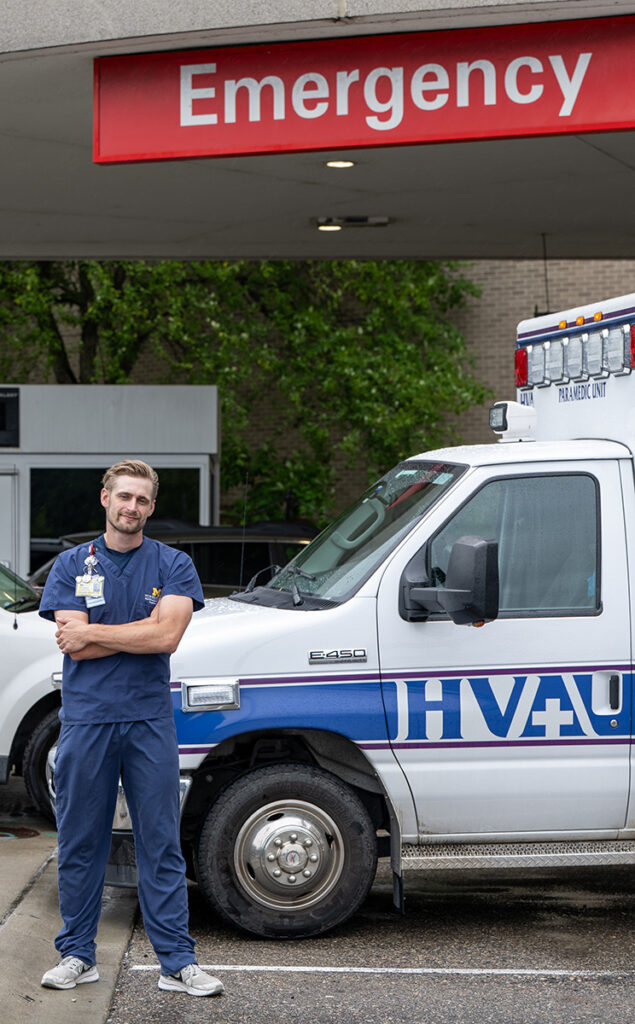 Nurse Taylor Krupp outside the Emergency Room at University Hospital