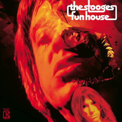 Iggy Pop's album cover of the Stooges' 2nd album Fun House. Shirtless Iggy gyrates like a red flame.