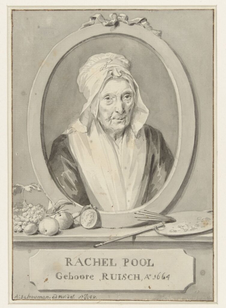 An image of Rachel Ruysch was created shortly before her death in 1750. As part of the exhibit, Rachel Ruysch: Nature Into Art, which runs until July 26 at the Toledo Museum of Art, University of Michigan lent 79 insect specimens, five amphibian and reptile specimens, and 10 plant specimens to display alongside the paintings.