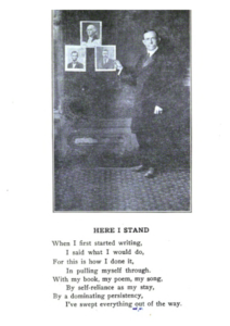 Doc Lovell, circa 1920, in a black and white portrait posing with three photos.