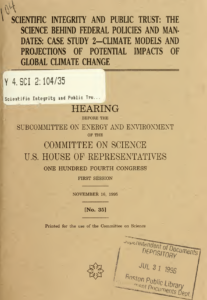 Cover of 1995 congressional report titled Scientific INtegrity and the Public Trust