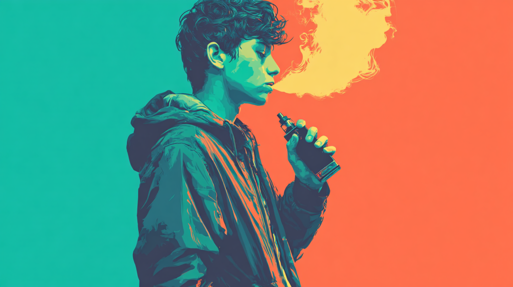 Concept illustration of a teen using an e-cigarette. Image credit: Nicole Smith, made with Midjourney