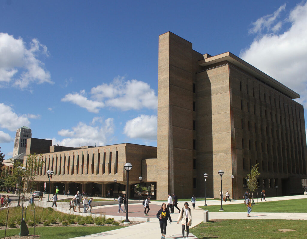 The School of Dentistry complex along North University Avenue, with the Research Tower portion at right.