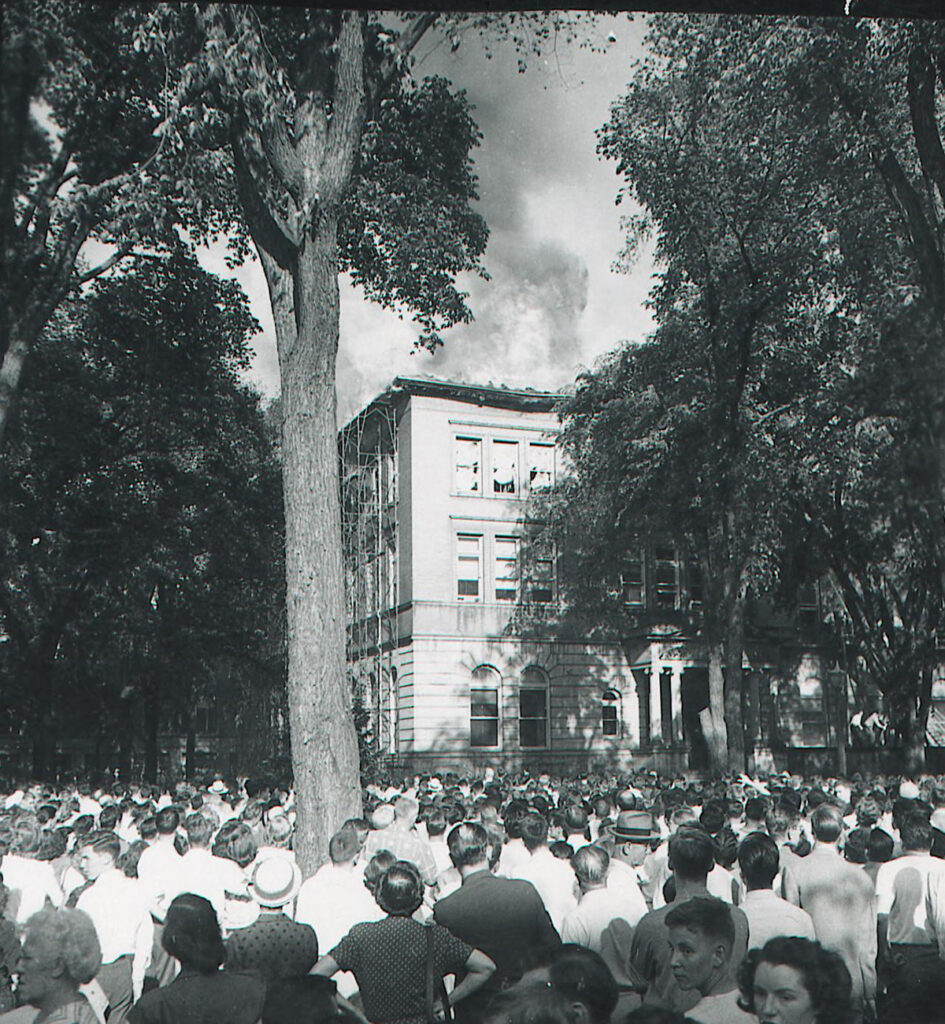 People gathered to watch the original Haven Hall burn to the ground
