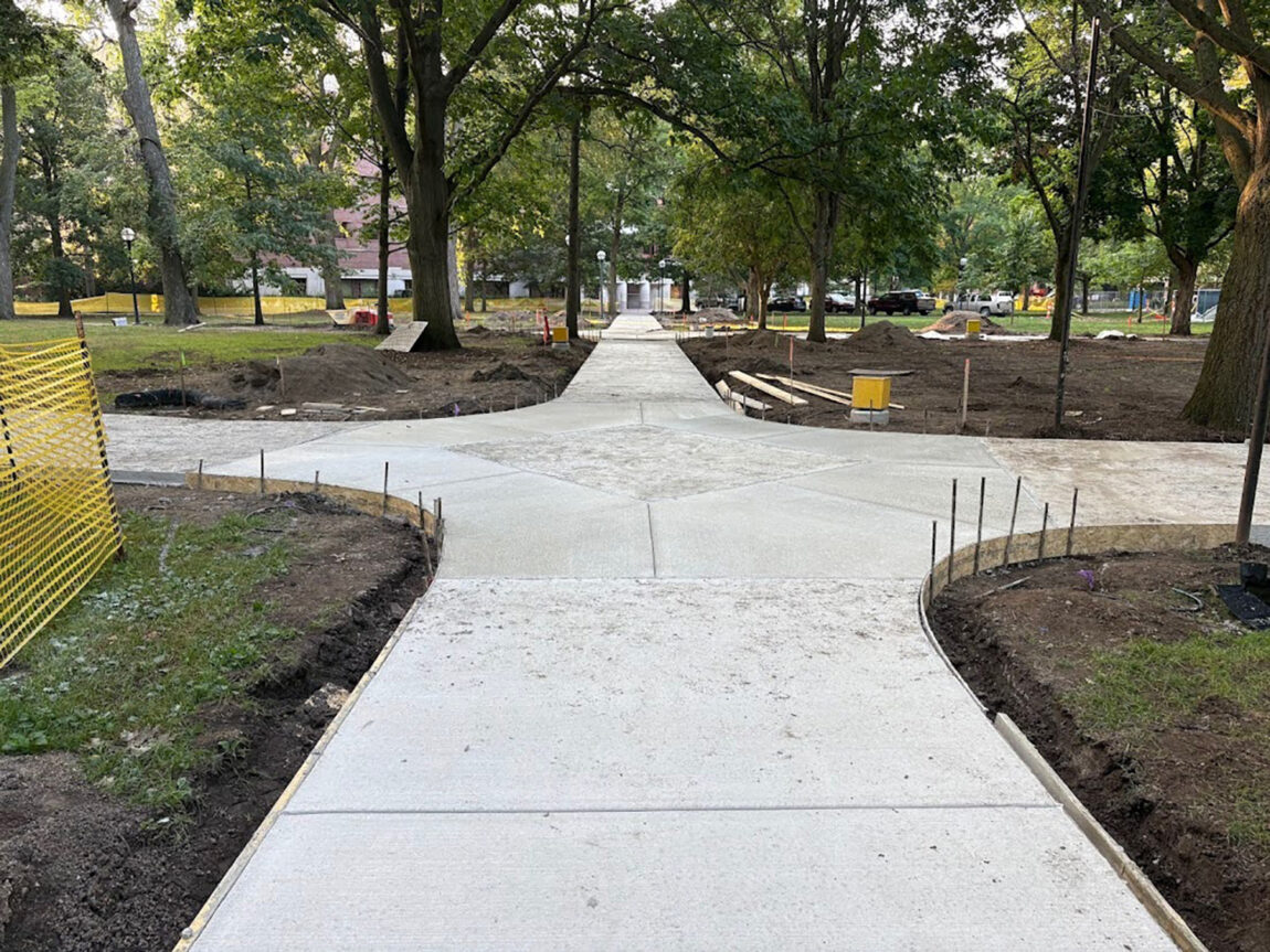 Sidewalks around the DIag at U-M have been raised to assist with drainage