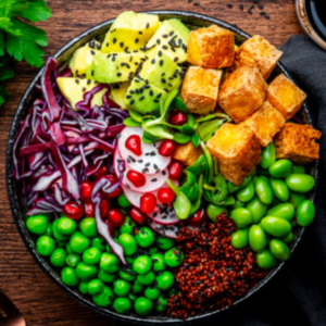 Plate of healthy fruits and vegetables.